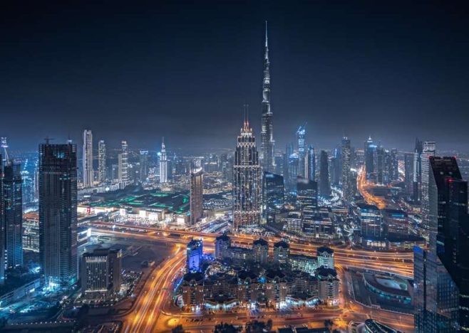 Panorama,Showing,Aerial,View,Of,Tallest,Towers,In,Dubai,Downtown