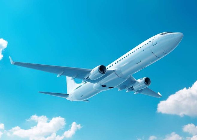 Airplane,In,The,Sky,,3d,Rendering