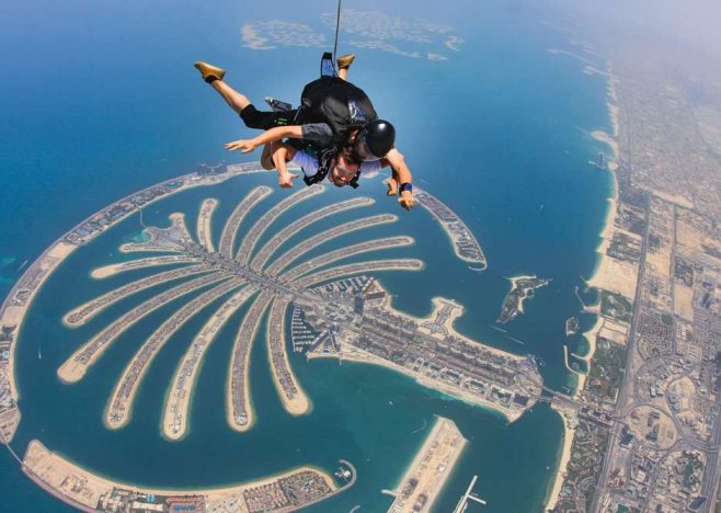 Skydiving,Over,The,Palm,In,Dubai